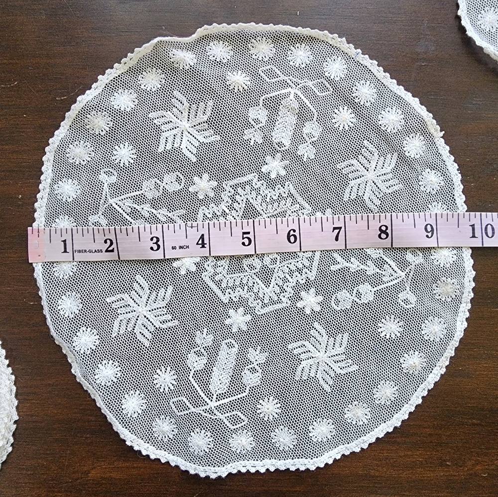 Vintage/Antique Filet Tambour Net Lace Large Doily & 6 Coaster Handmade Snowflak - Picture 3 of 5